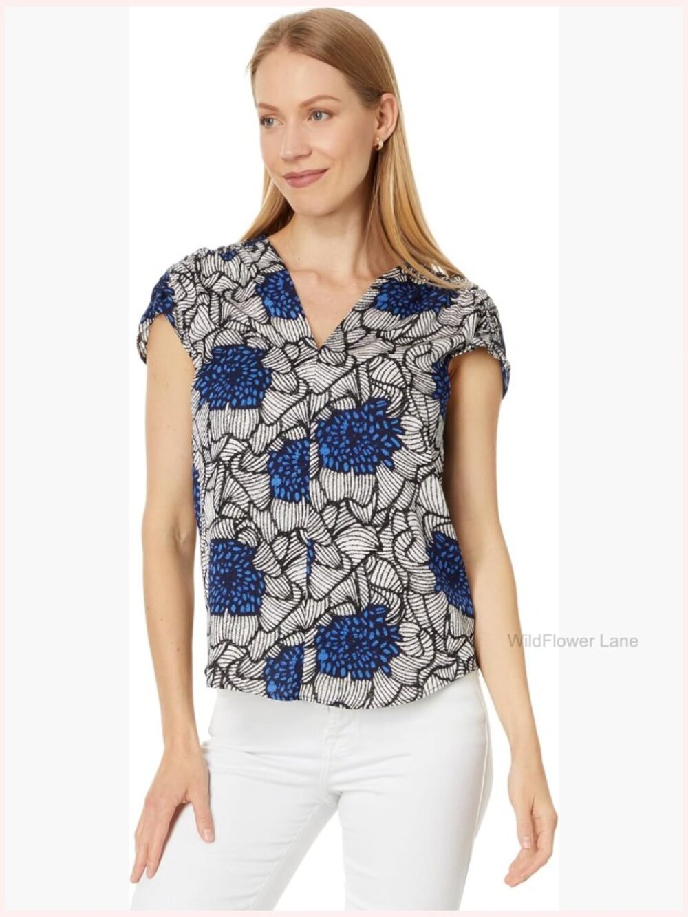 Women's Petal Bloom Tank Top V-Neck Cap Sleeve